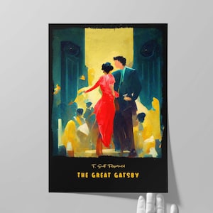 El cartel de la portada del libro del gran Gatsby / Diseño alternativo de la novela de F. Scott Fitzgerald / Arte literario de la pared / Regalo del amante del libro / Cartel librero