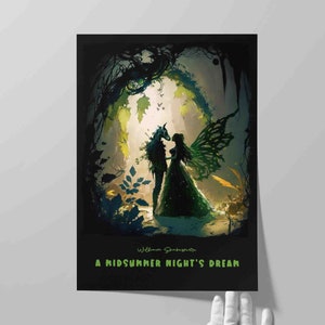 Poster di copertina del libro "Sogno di una notte di mezza estate" / Design moderno della copertina dell'opera di William Shakespeare / Arte letteraria / Stampa artistica da parete letteraria