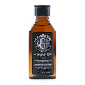 Men&#39;s Handcrafted Aftershave Splash (Black Amber Vanilla) 100ml Witch Hazel, Aftershave Tonic Astringent