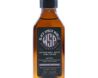 Men's Handcrafted Aftershave Splash (Black Amber Vanilla) 100ml Witch Hazel, Aftershave Tonic Astringent