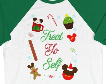 Treat Yo Self Christmas - Unisex Raglan | Brand By You, parks and rec, snacks and fun food, Mickey shaped food