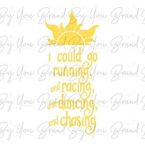 May include: A yellow graphic with the text "I could go running, and racing, and dancing, and chasing." A stylized sun is at the top. The background is white with a watermark.