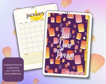 Undated Tangled Inspired Digital Planner | monthly and weekly calendar with contact, to-do, goals, and notes tabs