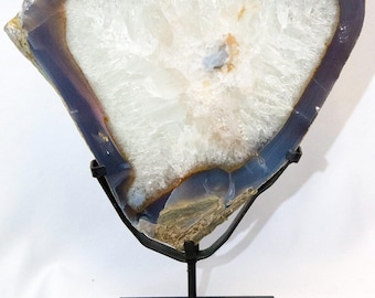 XL agate slice, top quality on a metal stand