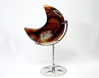 Top-quality agate, polished as a moon on a metal stand, no. 2