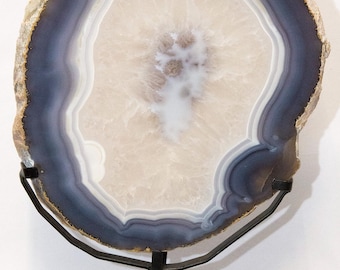 XXL agate slice, top quality on a metal stand