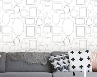 Removable Wallpaper, Peel and stick wallpaper, Frame wallpaper, Grey wallpaper, nursery wallpaper, nursery decor, Self adhesive