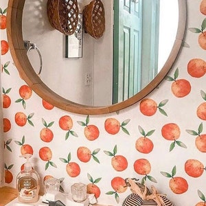 Removable Wallpaper, Peel and stick wallpaper, fruit wallpaper, orange wallpaper, nursery wallpaper, nursery decor, Self adhesive