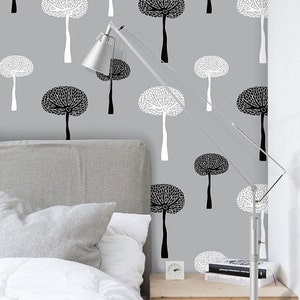 Removable Wallpaper, Peel and stick wallpaper, tree wallpaper, grey wallpaper, nursery wallpaper, nursery decor, Self adhesive