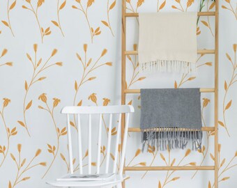 Removable Wallpaper, Peel and stick wallpaper, floral wallpaper, orange wallpaper, nursery wallpaper, nursery decor, Self adhesive
