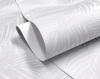 Removable Wallpaper, Peel and stick wallpaper, palm tree wallpaper, trpoical grey wallpaper, nursery wallpaper, nursery decor, Self adhesive