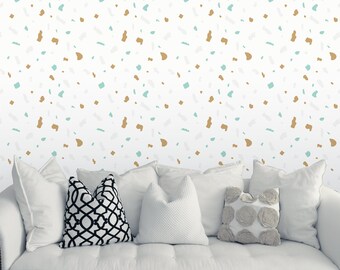 Removable wallpaper, Peel and stick fabric wallpaper, Terrazzo, wallpaper dots, Confetti, Self adhesive, kids wallpaper. kids decor