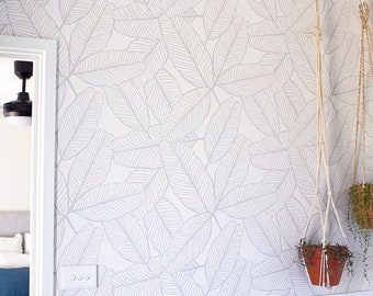 Removable Wallpaper, Peel and stick wallpaper, tropical wallpaper, grey wallpaper, nursery wallpaper, nursery decor, Self adhesive