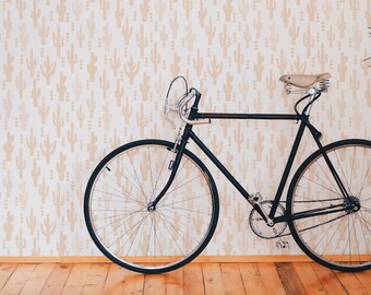 Removable wallpaper, peel and stick wallpaper, self adhesive wallpaper, cactus wallpaper, peach wallpaper, kids wallpaper.