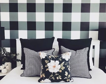 Removable Wallpaper, Peel and stick wallpaper, Buffalo check, black and white wallpaper, nursery wallpaper, nursery decor, Self adhesive