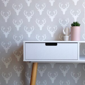 Removable Wallpaper, Peel and stick wallpaper, stag wallpaper, grey wallpaper, nursery wallpaper, nursery decor, Self adhesive