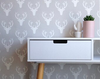 Removable Wallpaper, Peel and stick wallpaper, stag wallpaper, grey wallpaper, nursery wallpaper, nursery decor, Self adhesive
