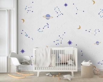 Removable Wallpaper, Peel and stick wallpaper, constellation wallpaper, white wallpaper, nursery wallpaper, nursery decor, Self adhesive