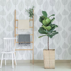 Removable Wallpaper, Peel and stick wallpaper, leaves wallpaper, grey wallpaper, nursery wallpaper, nursery decor, Self adhesive