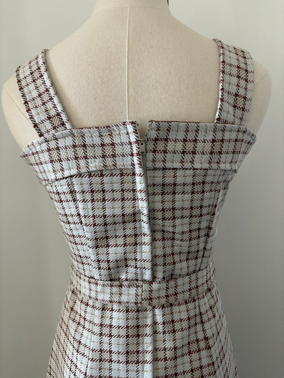 Vintage Plaid Print 60s 70s Mini Dress with Belt - image 3