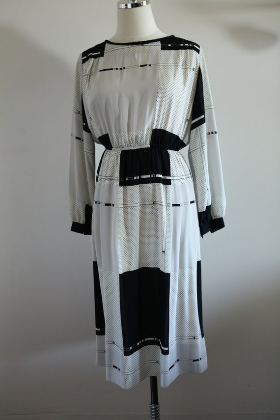 Le Baume Vintage Japanese Dress 70's Black White D
