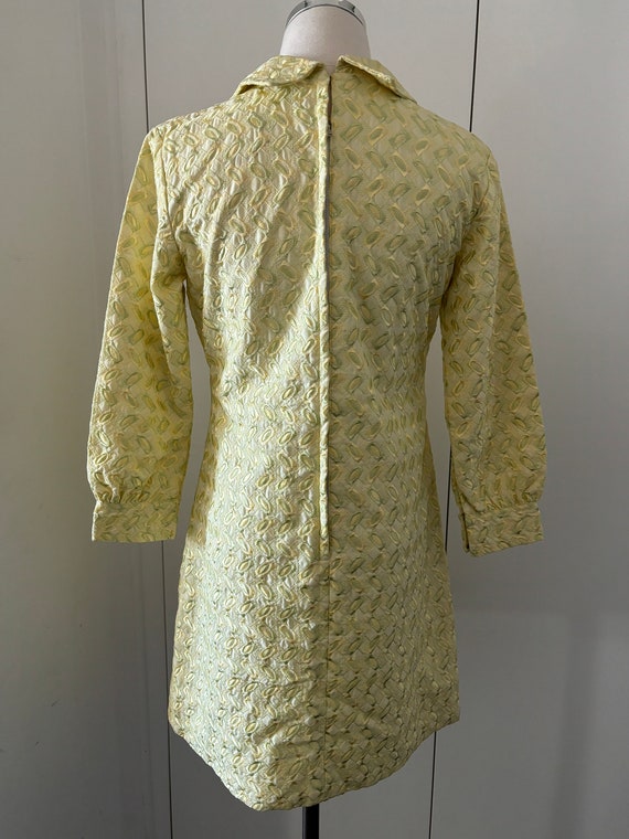 Vintage 60s 70s Embroidered Mod Yellow Mini Dress… - image 4