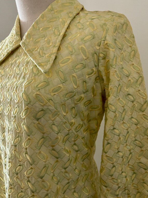 Vintage 60s 70s Embroidered Mod Yellow Mini Dress… - image 3