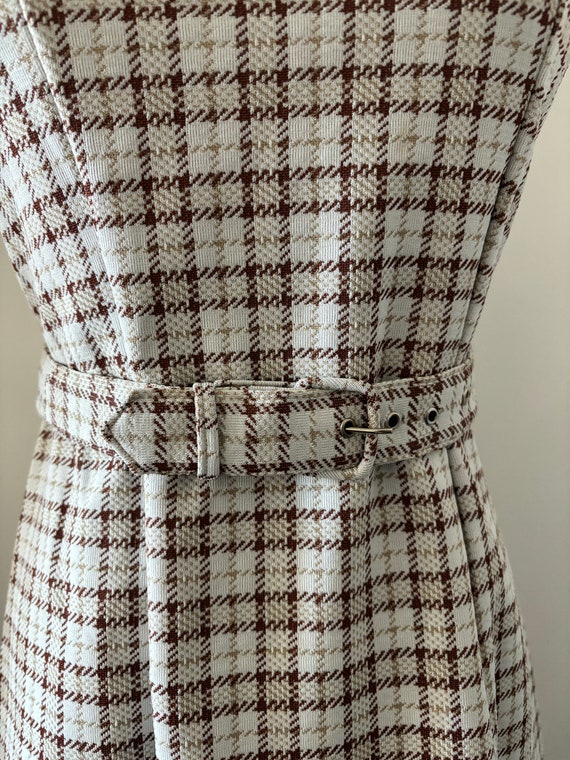 Vintage Plaid Print 60s 70s Mini Dress with Belt - image 4