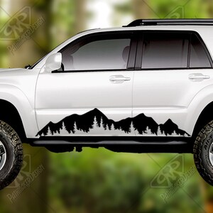 Mountain With Trees Silhouette Banner Large Vinyl Decal, Bumper Sticker. For side of Truck Decal or Rv Decal, Camper Decal or Wall Decal