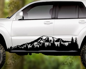 Mt. Rainier Mountain and Trees Banner Large Vinyl Decal, Bumper Sticker. For side of Truck Decal or Rv Decal, Camper Decal or Wall Decal