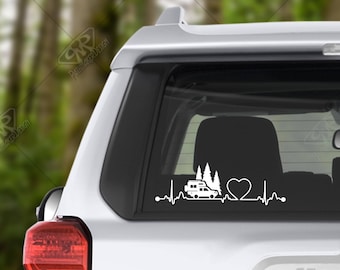 Heartbeat Pickup Truck Camper Vinyl Decal Bumper Sticker for Car Window Decal, Windshield Decal, Custom RV Decal, Camper Decal, Hiking Decal