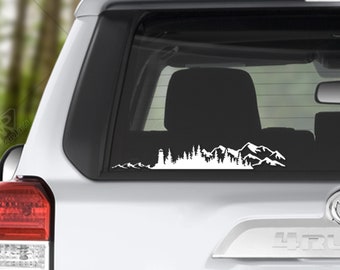 Mountains and Trees with Ocean Vinyl Decal, Bumper Sticker for Car Window Decal, Windshield Decal, Custom RV Decal, Laptop Decal