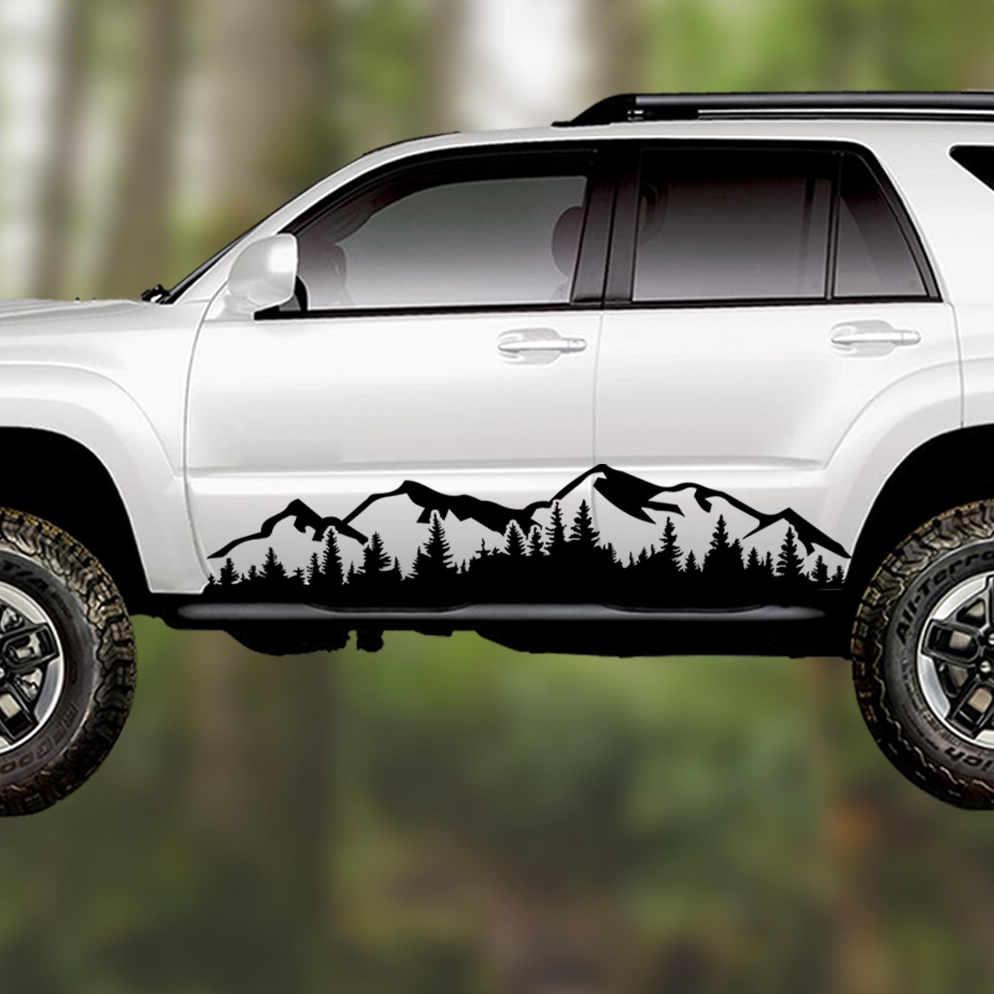 Rocky Mountains and Trees Banner Large Vinyl Decal, Bumper Sticker. For side of Truck Decal or RV Decal, Camper Decal or Wall Decal