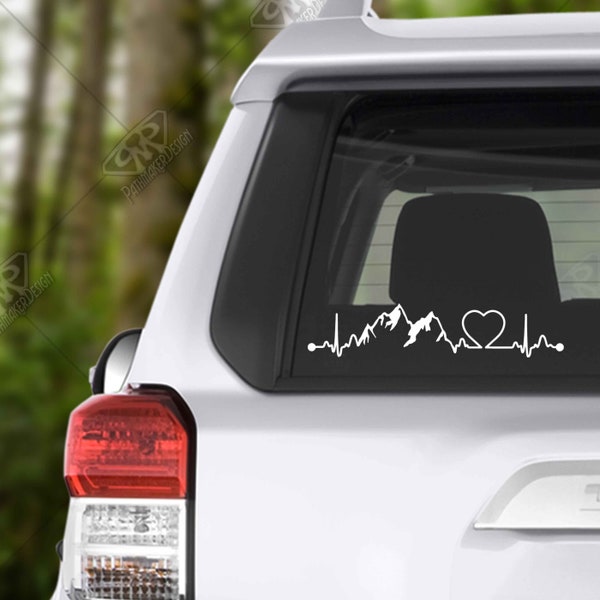Heartbeat Mountains Vinyl Decal Bumper Sticker for Car Window Decal, Windshield Decal, Custom RV Decal, Camper Decal, Hiking Decal