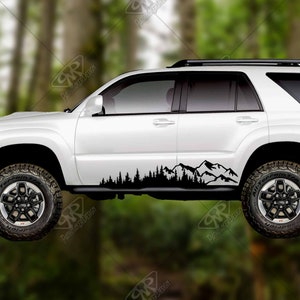 Mountain and Trees Banner Large Vinyl Decal, Bumper Sticker. For side of Truck Decal or Rv Decal, Camper Decal or Wall Decal