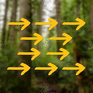 May include: Nine yellow arrows pointing to the right, arranged in three rows of three arrows. The arrows are hand-drawn and have a slightly uneven appearance.