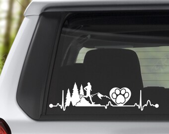 Heartbeat Trail Running Man with Dog Paw Vinyl Decal Bumper Sticker for Car Window Decal, Windshield Decal, Custom RV Decal, Running Decal