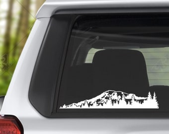 Mt. Rainier Mountains and Trees Vinyl Decal, Bumper Sticker for Car Window Decal, Windshield Decal, Custom RV Decal, Laptop Decal