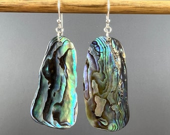 Abalone Earrings, Sterling and Abalone Earrings, Paua Shell Earrings, Natural Shell