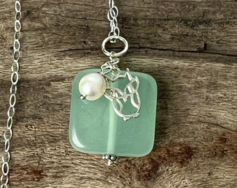 Green Aventurine and Owl Pendant Necklace, Aventurine Pendant