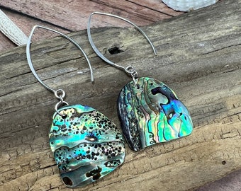 Abalone Earrings, Sterling and Abalone Earrings, Paua Shell Earrings, Natural Shell