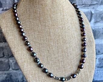Peacock Pearl and Labradorite Necklace, Freshwater Pearls, Gemstone necklace