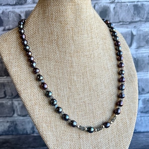 Peacock Pearl and Labradorite Necklace, Freshwater Pearls, Gemstone necklace