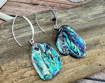 Abalone Earrings, Sterling and Abalone Earrings, Paua Shell Earrings, Natural Shell