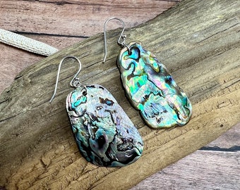 Abalone Earrings, Sterling and Abalone Earrings, Paua Shell Earrings, Natural Shell