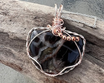 Wire Wrapped Coconut Jasper Necklace, Wire wrapped gemstone