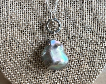 Silver Baroque Pearl Pendant Necklace, Sterling Chain Necklace