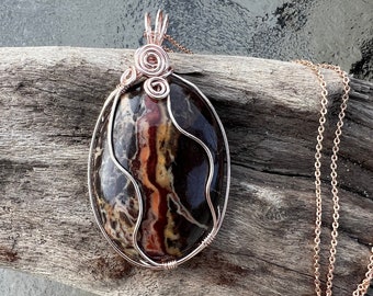 Wire Wrapped Coconut Jasper Necklace, Genuine Gemstone