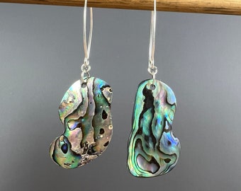 Abalone Earrings, Sterling and Abalone Earrings, Paua Shell Earrings, Natural Shell