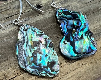 Abalone Earrings, Sterling and Abalone Earrings, Paua Shell Earrings, Natural Shell